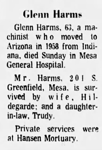 Glenn Harms obit, Class of 1932