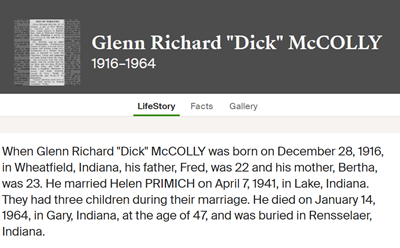 Glenn Richard "Dick" McColly life info, Class of 1935