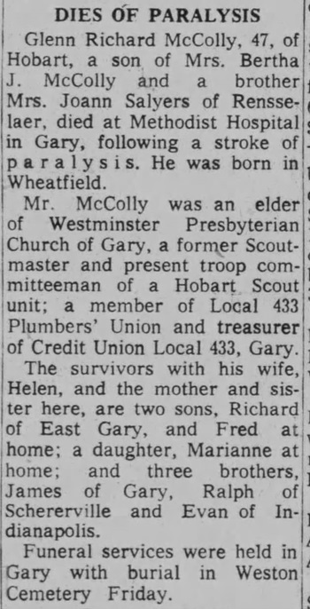 Glenn Richard McColly obit, Class of 1935