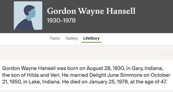 Gordon Hansell life info, Class of 1948