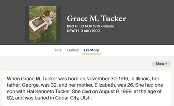 Grace Veath Tucker life info, Class of 1035