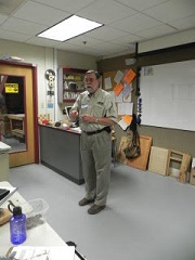 Greg Heuer leads a trining workshop for woodworking instructors