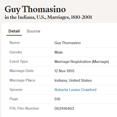 Guy Thomasino marriage info, Class of 1952