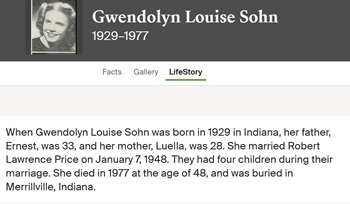 Gwendolyn (Gwen) Sohn Price life info, Class of 1947
