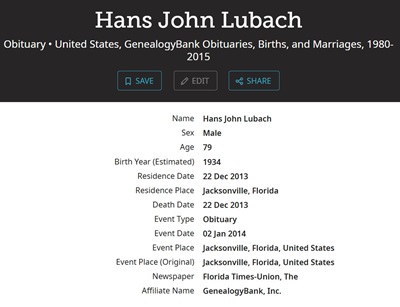 Hans Lubach life info, Class of 1952
