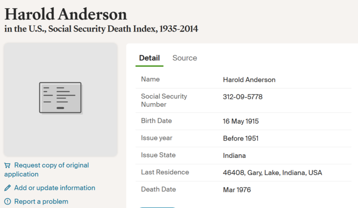 Harold Anderson obit info, Class of 1934