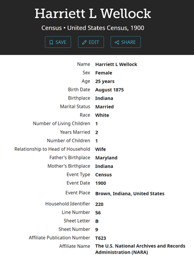 Harriet (Hattie) Belt Wellock family info, Class of 1894