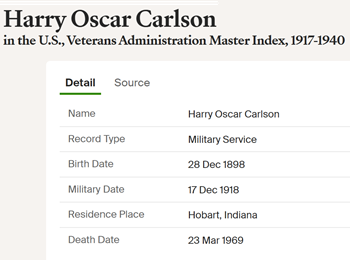 Harry Carlson, Military Record, Class of 1916