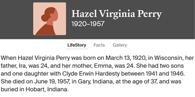 Hazel Perry Hardesty life info, Class of 1940
