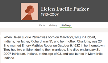 Helen Parker Reder life info, Class of 1932