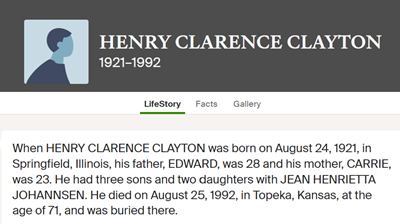 Henry Clarence Clayton life info, Class of 1939