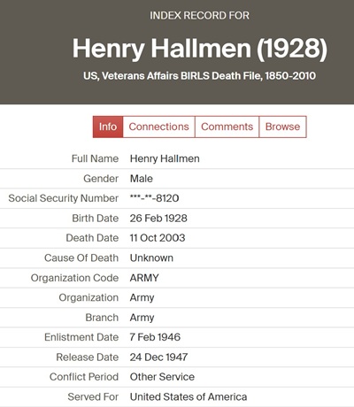 Henry Hallmen miliraty info, Class of 1948
