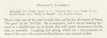Howard Campbell caption from 1930 HHS yearbook