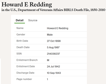 1916Redding military record, Class of 