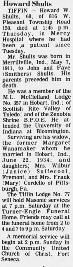 Howard Shults obituary, Class of 1929
