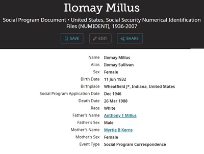 Ilomay Millus Sullivan life info, Class of 1950