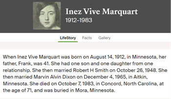 Inez Marquart Dixon life info, Class of 1930