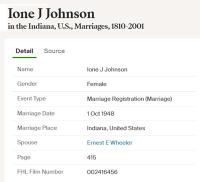 Ione Johnson Wheeler marriage info, Class of 1940