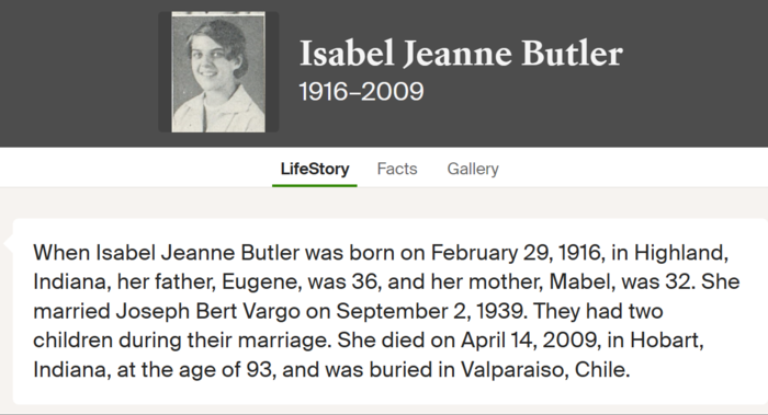 Isabel Butler Vargo marriage info, Class of 1934