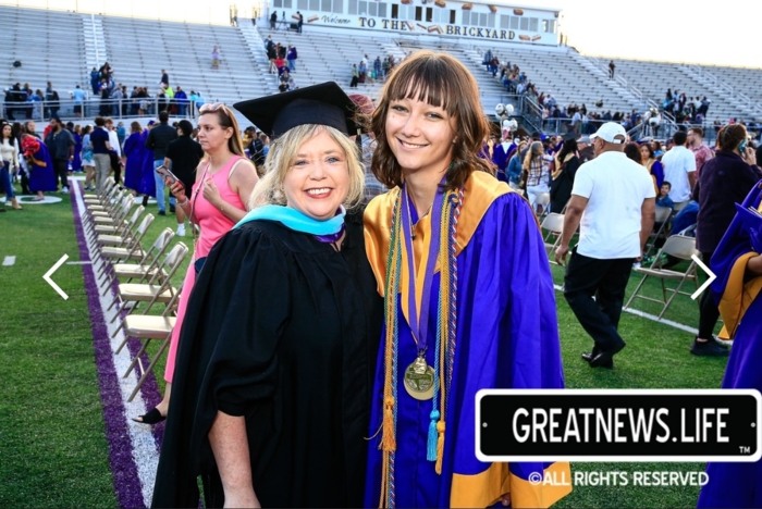 Isis with Mrs. Nelson at 2025 HHS graduation