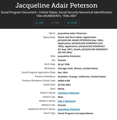 Jacqueline Peterson Domenici, Class of 1956