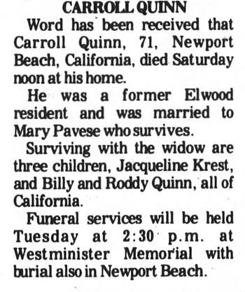 Jacqueline Quinn Krest's father's obituary, Class of 1941