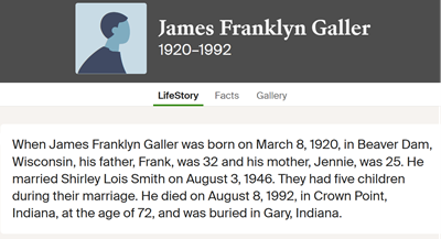 James Galler life info, Class of 1937