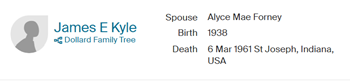 James (Jim) Kyle marriage info, Class of 1958