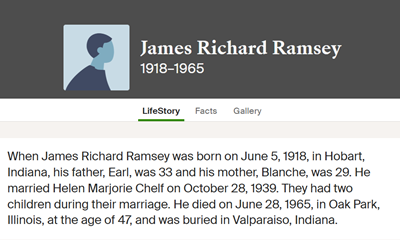 James Ramsey life info, Class of 1936