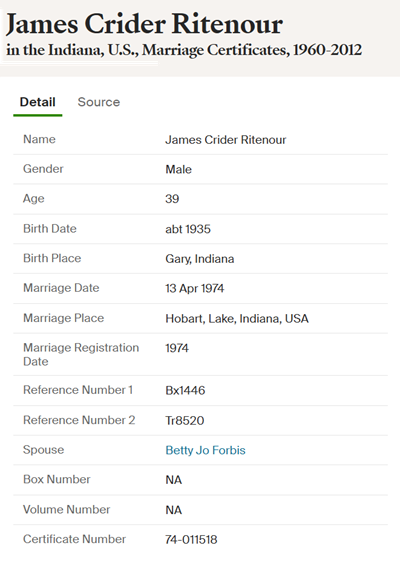 James Ritenour marriage info, Class of 1952