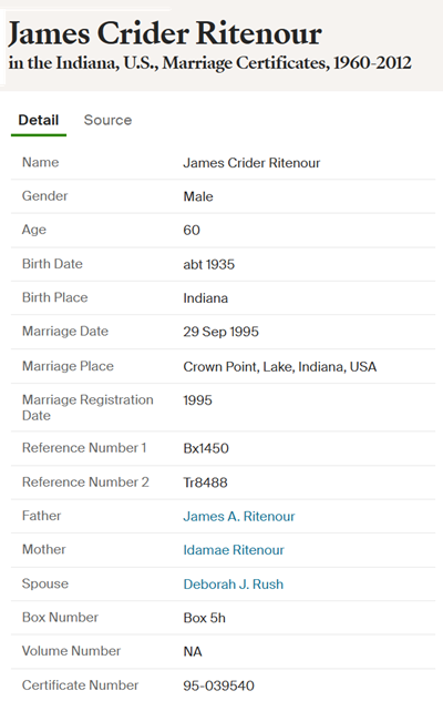 James Ritenour marriage info, Class of 1952
