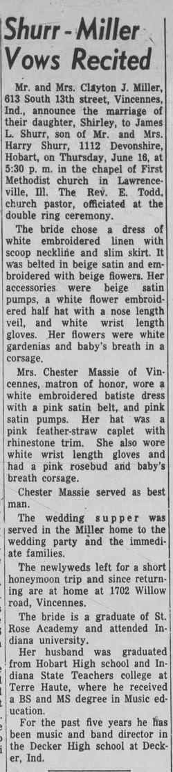 James Shurr marriage article, Class of 1947