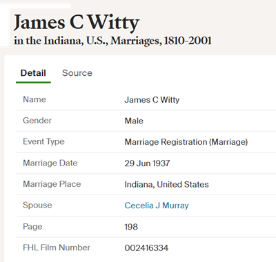 James Witty marriage info, Class of 1932