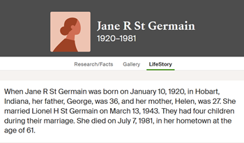 Jane Rhodes St. Germain life info, Class of 1938