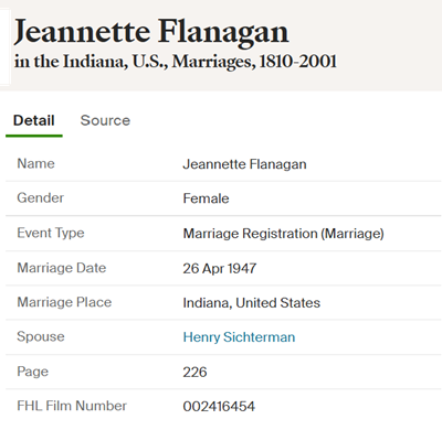 Jeanette Hamilton Flanagan Sichterman, Class of 1944