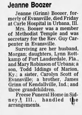 Jeanne Grinn Boozer obituary, Class of 1937