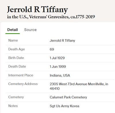 Jerrold (Jerry) Tiffany military info, Class of 1947