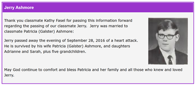 Jerry Ashmore memorial tribute, Class of 1971