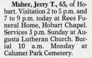 Jerry Maher obit, Class of 1954