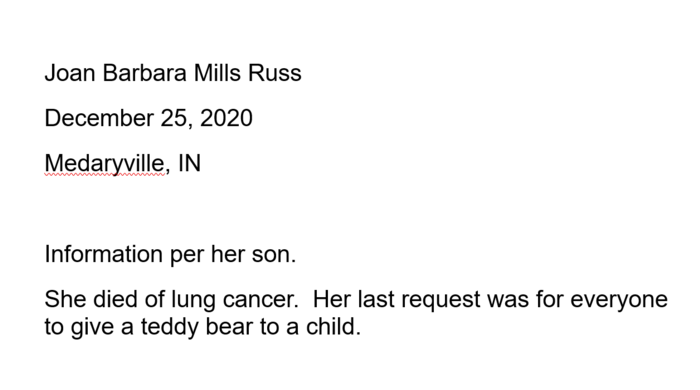 Joan MIlls Russ's obituary