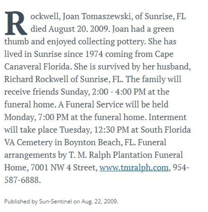 Joan Rockwell Tomaszewski obituary
