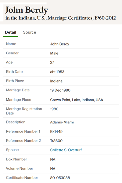 John Berdy marriage info, Class of 1971