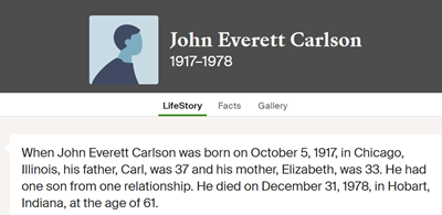 John Carlson life info, Class of 1935