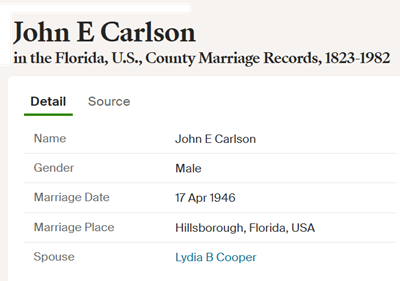 John Carlson marriage info, Class of 1935