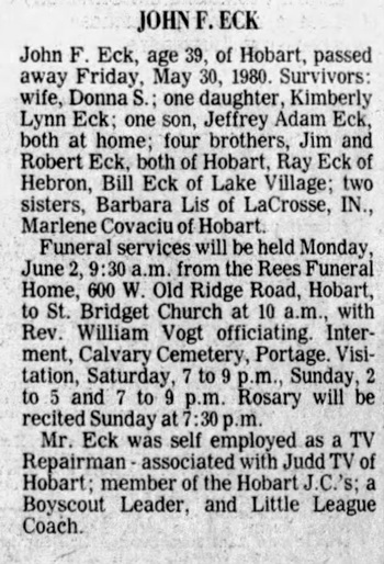 John Eck obit, Class of 1958