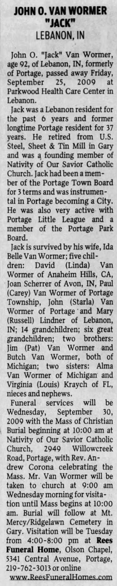 John (Jack) Van Wormer obit, Class of 1935