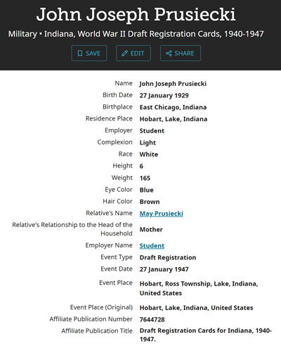 John Pruziecki military info