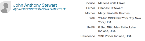 John Stewart marriage info, Class of 1928