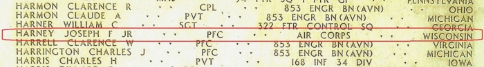 Joseph (Joe) Harney, on US Arny Air Corps list, Class of 1940