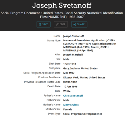 Joseph Svetanoff life info, Class of 1939